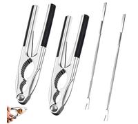 RQcMid Set of 4 Nutcracker Walnuts, with Black Grip Pliers and Stainless Steel Crab Needles, Ideal for Kitchen Household and Outdoor Activities, Multifunctional Nutcracker for Cracking Walnuts
