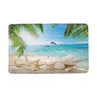 RQJOPE 3D printed door mat Bath mat carpet Tropical Beach Starfish Seashell Dolphin Design Non Slip Bathmat Doormat Bathroom Bath Floor Kitchen Area Door Entrance Rugs home decoration gifts-60x90cm