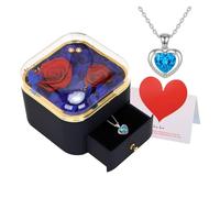 RQJZ Forever Rose Necklace Gift Set Romantic Birthday Gift for Her Anniversary Present Girlfriend Wife Valentines Christmas Idea for Women Eternal Heart Blue