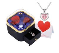 RQJZ Forever Rose Necklace Gift Set Romantic Birthday Gift for Her Anniversary Present Girlfriend Wife Valentines Christmas Idea for Women Eternal Heart Pink