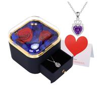 RQJZ Forever Rose Necklace Gift Set Romantic Birthday Gift for Her Anniversary Present Girlfriend Wife Valentines Idea for Women Royal Eternity Violeta