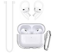 Rqker Protective Case & Hook & Strap Compatible with AirPods Pro 3, 1 Pcs Transparent Silicone Case & 1 Pairs Adjustable Soft TPU Earhook & 1 Pcs Anti Lost Silicon Strap for AirPods Pro 3 Clear/White