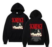 RQLNBOBZ 90s Classic Movie Scarface Tony Montana Hoodie Men Women Hip Hop Vintage Long Sleeve Sweatshirt Loose Fleece Pullover Streetwear White