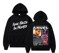 RQLNBOBZ Rapper Anuel AA Real Hasta La Muerte Men Women Hip Women Men Long Sleeve Hooded Sweatshirts Unisex Cool Casual White