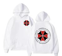RQLNBOBZ Resident Evil, Umbrella Corporation pattern print, men's casual hoodie, autumn and winter White