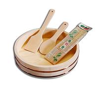 RQLSSSLMXJ Japanese Wooden Hangiri Sushi Oke Rice Mixing Bowl Tub, Sushi Making Kit with 2 Rice Paddle and 1 Bamboo Sushi Mats for Restaurant Home Use,48cm/19in