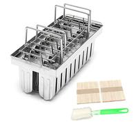 RQLSSSLMXJ Stainless Steel Popsicles Molds, 20Pcs Commercial Ice Pop Molds, Ice Cream Mold Ice Lolly Mould DIY Popsicle Maker with 100Pcs Popsicle Sticks Holder 1 Cleaning Brush,Style A