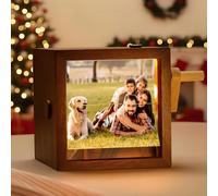 RQPCSC Custom Photo Flipbook Frame with Hand Crank Animation and Light - Personalized Mechanical Flip Book Box - Creative Gift for Mom, Dad, Couples, Famil