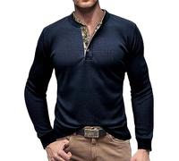 RQPYQF Mens Vintage Henley Shirts Long Sleeve Blouse Tops Button T Shirts CS04 Size S-2XL (Dark Blue, XXL)