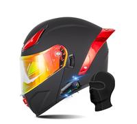 RQTEUYE Bluetooth Modular Motorcycle ECE Approved, Dual Visor Double Flip-Up Full Face Helmet Built-in Dual Speaker with Waterproof Bluetooth, for Adult Men Women (21.6-24.4in)