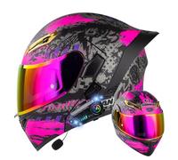 RQTEUYE Bluetooth Modular Motorcycle ECE Approved, Dual Visor Double Flip-Up Full Face Helmet with IP65 Waterproof Bluetooth, lenses, for Adult Men Women（22.4-25.2in）