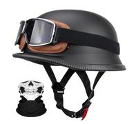 RQTEUYE German Style Motorcycle Retro Half Helmet ECE Approved, Vintage Open Face Motorbike Helmet with Adjustable Quick Release Buckle for Chopper Cruiser Street Scooter (22.4-25.2in)