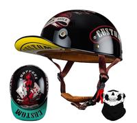 RQTEUYE Vintage Baseball Cap Half Shell Motorcycle Helmet, Extended Retro Brim Helmet With ECE Certification, Men Women Open Face Motorbike Helmet for Cruiser Chopper Scooter M-XXL