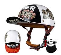 RQTEUYE Vintage Baseball Cap Half Shell Motorcycle Helmet, Extended Retro Brim Helmet With ECE Certification, Men Women Open Face Motorbike Helmet for Cruiser Chopper Scooter M-XXL