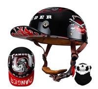 RQTEUYE Vintage Baseball Cap Half Shell Motorcycle Helmet, Extended Retro Brim Helmet With ECE Certification, Men Women Open Face Motorbike Helmet for Cruiser Chopper Scooter M-XXL