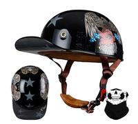 RQTEUYE Vintage Baseball Cap Half Shell Motorcycle Helmet, Extended Retro Brim Helmet With ECE Certification, Men Women Open Face Motorbike Helmet for Cruiser Chopper Scooter M-XXL