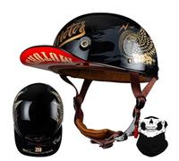 RQTEUYE Vintage Baseball Cap Half Shell Motorcycle Helmet, Extended Retro Brim Helmet With ECE Certification, Men Women Open Face Motorbike Helmet for Cruiser Chopper Scooter M-XXL