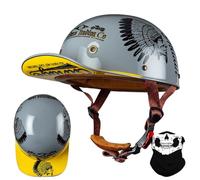 RQTEUYE Vintage Baseball Cap Half Shell Motorcycle Helmet, Extended Retro Brim Helmet With ECE Certification, Men Women Open Face Motorbike Helmet for Cruiser Chopper Scooter M-XXL