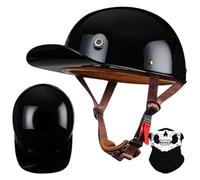 RQTEUYE Vintage Baseball Cap Half Shell Motorcycle Helmet, Extended Retro Brim Helmet With ECE Certification, Men Women Open Face Motorbike Helmet for Cruiser Chopper Scooter M-XXL