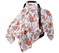 Rquite Car Seat Cover Baby, Carseat Covers Baby for Girl Boy, Muslin Cotton Infant Car Seat Cover, Lightweight Car Seat Canopy, Breathable Baby Carrier Cover, Summer Stroller Sun Shade, Flower
