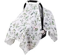 Rquite Car Seat Cover Baby, Carseat Covers Baby for Girl Boy, Muslin Cotton Infant Car Seat Cover, Lightweight Car Seat Canopy, Breathable Baby Carrier Cover, Summer Stroller Sun Shade, Leaf