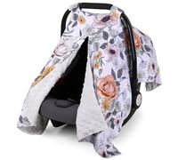 Rquite Car Seat Cover Baby, Carseat Covers Baby Girl Boy, Floral Infant Car Seat Cover, Breathable Car Seat Canopy with Peekaboo Opening, Soft Minky Baby Carrier Cover, Nursing Breastfeeding Cover