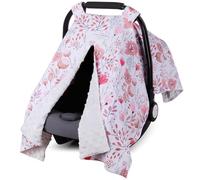 Rquite Car Seat Cover Baby, Carseat Covers Baby Girl Boy, Pink Flower Infant Car Seat Cover, Breathable Peekaboo Opening Car Seat Canopy, Soft Minky Baby Carrier Cover, Nursing Breastfeeding Cover
