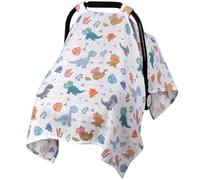 Rquite Car Seat Cover Baby,Muslin Carseat Covers Baby Boys Girls，Soft Breathable Infant Carseat Canopy Summer, Lightweight Baby Carrier Cover, Fit Summer Hot Days/Warm Weather(Colorful Dinosaurs)