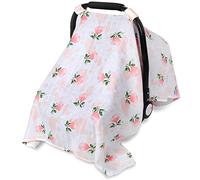 Rquite Car Seat Covers for Babies, 100% Muslin Carseat Canopy, Breathable Baby Carrier Cover, Lightweight Infant Car Seat Canopy Stroller Cover for Girls Boys (Pink Flower)