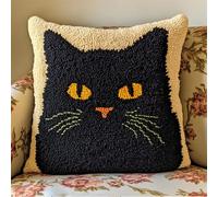 Rqwybcaxn 3D Pillow Latch Hook Embroidery Kits Black Cat DIY Pillow Materials Package Crocheting Rug Yarn Cushion Embroidery Set Fit for Beginners Embroidery Kit Pillowcase Cushion 17X17Inch