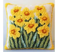 Rqwybcaxn 3D Pillow Latch Hook Embroidery Kits Daffodils DIY Pillow Materials Package Crocheting Rug Yarn Cushion Embroidery Set Fit for Beginners Embroidery Kit Pillowcase Cushion 17X17Inch