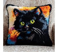 Rqwybcaxn DIY Latch Hook Kit Black Cat 3D Pillow Materials Package Embroidery Kits Cross Stitch Sofa Cushion Cover with Hook Tool Fit for Kids and Adults 17X17Inch