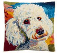 Rqwybcaxn DIY Latch Hook Kit Poodle 3D Pillow Materials Package Embroidery Kits Cross Stitch Sofa Cushion Cover with Hook Tool Fit for Kids and Adults 17X17Inch