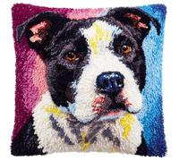 Rqwybcaxn DIY Latch Hook Kits,Dog Staffordshire Bull Terrier 17X17Inch Needlepoint Pillow Kit, Half Cross Stitch Kit, Embroidery Kit, Latch Hook Cushion Cover Hobby & Crafts