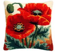 Rqwybcaxn DIY Latch Hook Kits,Poppy Flowers 17X17Inch Needlepoint Pillow Kit, Half Cross Stitch Kit, Embroidery Kit, Latch Hook Cushion Cover Hobby & Crafts
