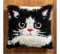 Rqwybcaxn DIY Latch Hook Kits,White and Black Cat 17X17Inch Needlepoint Pillow Kit, Half Cross Stitch Kit, Embroidery Kit, Latch Hook Cushion Cover Hobby & Crafts