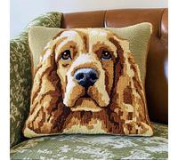 Rqwybcaxn Latch Hook Cushion Kit, Cocker Spaniel Knitting Kits Cushion, Rug Making Kit for Starters, Latch Hook Kit for Beginners Adults Or Children, Latch Hook Kit 43X43Cm/17X17 Inch