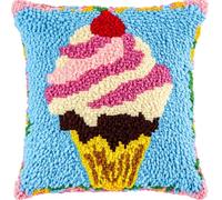 Rqwybcaxn Latch Hook Cushion Kit, Ice Cream Knitting Kits Cushion, Rug Making Kit for Starters, Latch Hook Kit for Beginners Adults Or Children, Latch Hook Kit 43X43Cm/17X17 Inch