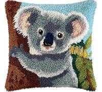 Rqwybcaxn Latch Hook Cushion Kit -Koala 17X17Inch, DIY Needlework Pillow Cover Cushion Rug Making Kit for Adults