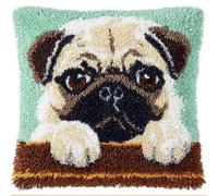 Rqwybcaxn Latch Hook Cushion Kit, Pug Puppy Knitting Kits Cushion, Rug Making Kit for Starters, Latch Hook Kit for Beginners Adults Or Children, Latch Hook Kit 43X43Cm/17X17 Inch