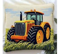 Rqwybcaxn Latch Hook Cushion Kit, Tractor Knitting Kits Cushion, Rug Making Kit for Starters, Latch Hook Kit for Beginners Adults Or Children, Latch Hook Kit 43X43Cm/17X17 Inch