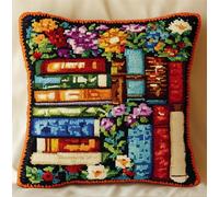 Rqwybcaxn Latch Hook Cushion Kits Books Latch Hook Pillow Case Kits Embroidery Kits 17X17Inch DIY Needlework Pillow Cover Sofa Cushion Rug Making Kits, DIY Craft Kits 17X17Inch