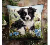 Rqwybcaxn Latch Hook Cushion Kits Border Collie and Butterfly Latch Hook Pillow Case Kits Embroidery Kits 17X17Inch DIY Needlework Pillow Cover Sofa Cushion Rug Making Kits, DIY Craft Kits 17X17Inch