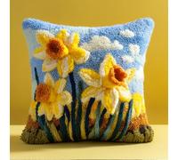 Rqwybcaxn Latch Hook Cushion Kits Daffodil Latch Hook Pillow Case Kits Embroidery Kits 17X17Inch DIY Needlework Pillow Cover Sofa Cushion Rug Making Kits, DIY Craft Kits 17X17Inch