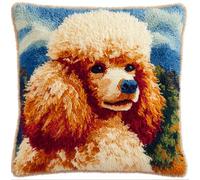 Rqwybcaxn Latch Hook Cushion Kits for Adults 17X17Inch,Poodle Latch Hook Pillow Case Kits Embroidery Kits 43X43Cm, DIY Needlework Pillow Cover Cushion Rug Making Kit, DIY Craft Kit for Women