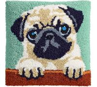 Rqwybcaxn Latch Hook Cushion Kits for Adults 17X17Inch,Pug Puppy Latch Hook Pillow Case Kits Embroidery Kits 43X43Cm, DIY Needlework Pillow Cover Cushion Rug Making Kit, DIY Craft Kit for Women