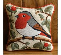 Rqwybcaxn Latch Hook Cushion Kits for Adults 17X17Inch,Robin Bird Latch Hook Pillow Case Kits Embroidery Kits 43X43Cm, DIY Needlework Pillow Cover Cushion Rug Making Kit, DIY Craft Kit for Women