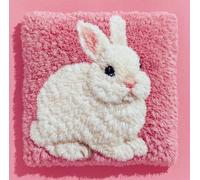 Rqwybcaxn Latch Hook Cushion Kits for Adults Beginners Kids White Bunny Pink Pillow Cover Making Crochet Craft Kits Pre Printed Canvas Wool Yarn Hobbies DIY Sofa Home Decor Women Gift 17X17Inch