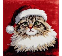 Rqwybcaxn Latch Hook Cushion Kits for Adults Cat with Santa Hat Rug Cover Pillowcase Kids Beginner DIY Needlework Embroidery Kits Handmade Set Craft Sofa Home Decor 17X17Inch