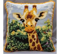 Rqwybcaxn Latch Hook Cushion Kits for Adults Giraffe Rug Cover Pillowcase Kids Beginner DIY Needlework Embroidery Kits Handmade Set Craft Sofa Home Decor 17X17Inch
